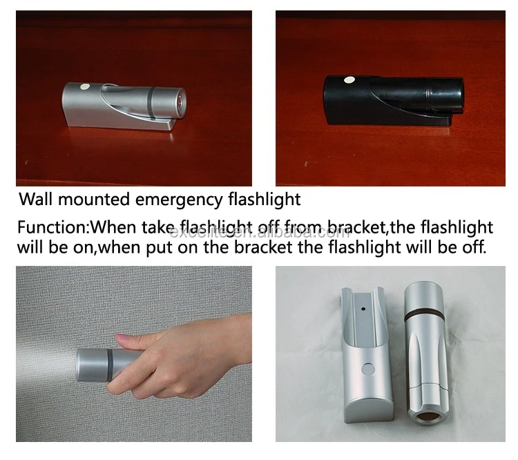 Hote Sale Emergency Hotel Wall Mounted Flashlight LED ABS Emergency Torch Light Rechargeable Flashlight Black White 80g Ip44 >12