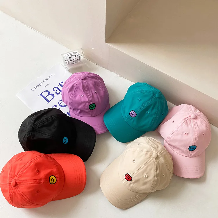 2021 New Summer Children Girl Embroidery Smile Face Hat Cute Toddler Girl Baseball hat Candy Visor Hat