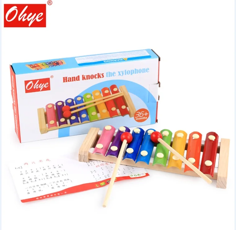 Wooden Xylophone Percussion Instrument 8 Scale Hand Knock Piano Children Musical Toy Puzzles