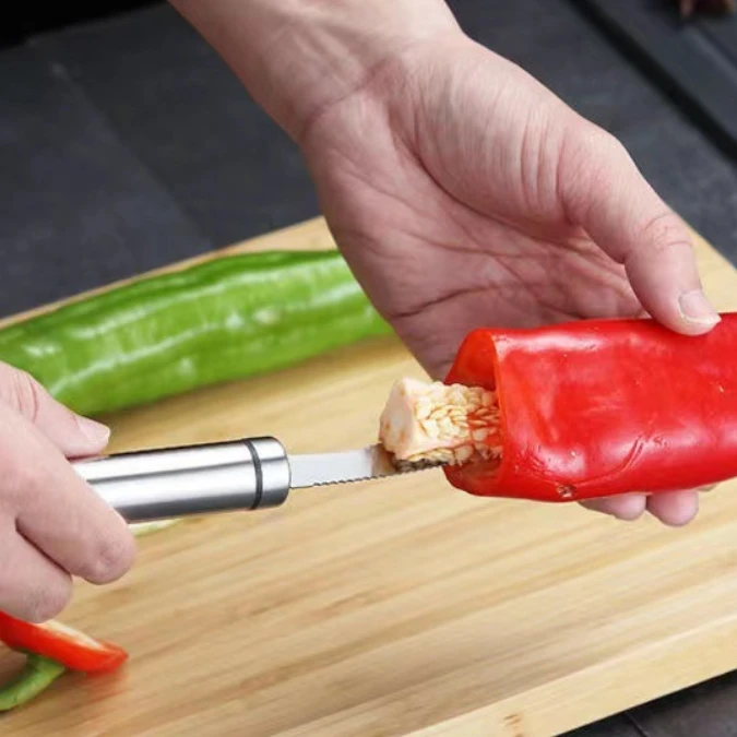 Hot Sale Product Vegetables Cutter Stainless Steel Pepper Corer Chili Seed Remover Kitchen Gadget