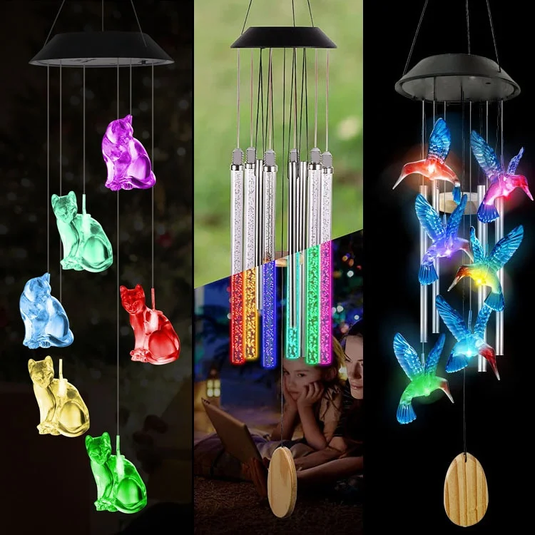 Solar Hummingbird Wind Chimes Outdoor Led Solar Wind Chime Yard Decorations Gifts
