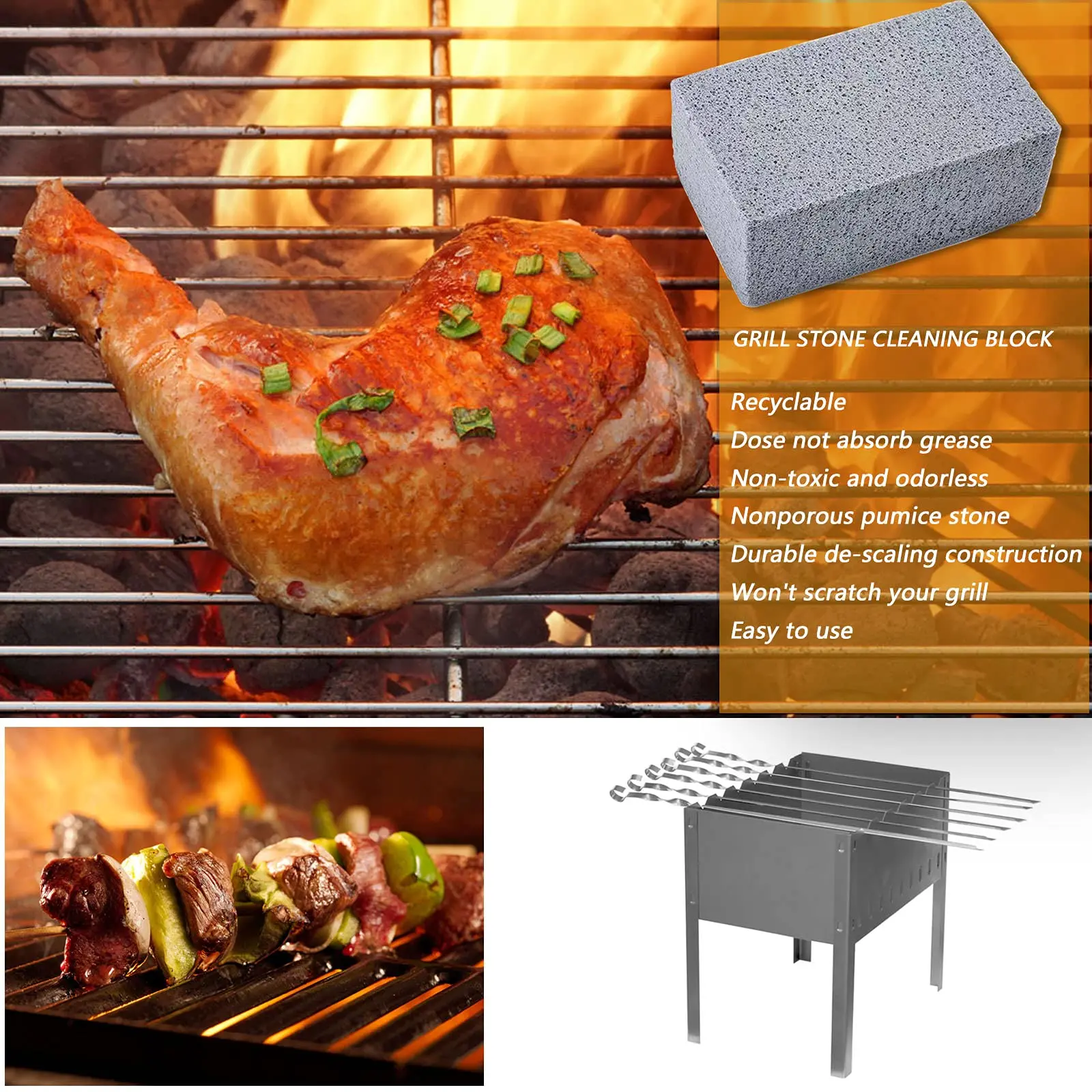 HongQiang  BBQ Grill Cleaning Brick Block Pumice Stone for Removing BBQ Grills Cleaner BBQ BRICK