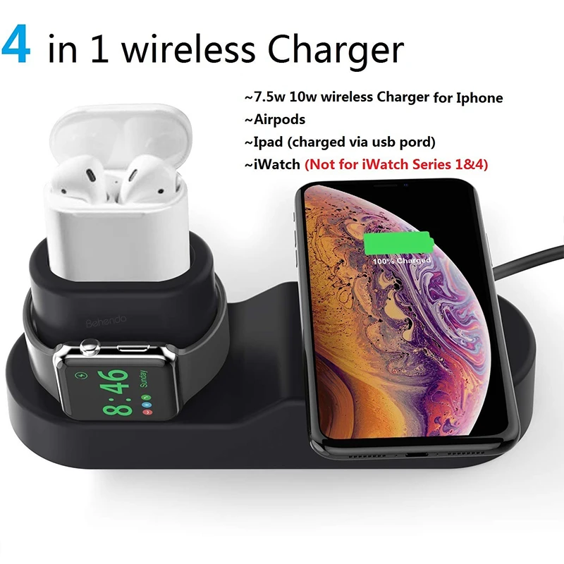New arrival! USB Power strip 4 in 1 Fast Wireless Charger Fast Charging 10W Qi Wireless Station for iPhone for smart watch