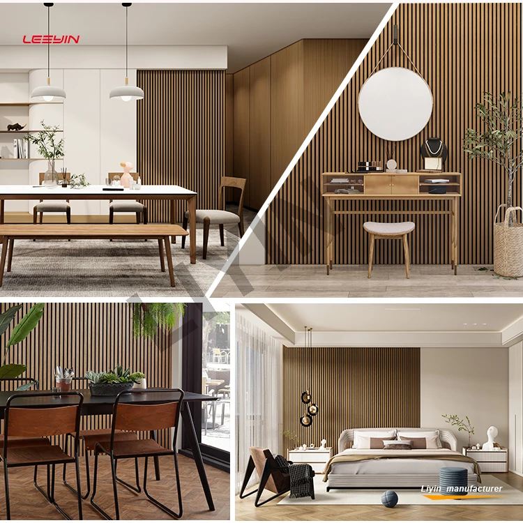 Sound Absorption Decorative Board Polyester Pet Bottom Slatted Wood Veneer Acoustic Panel for Interor Wall And Ceiling