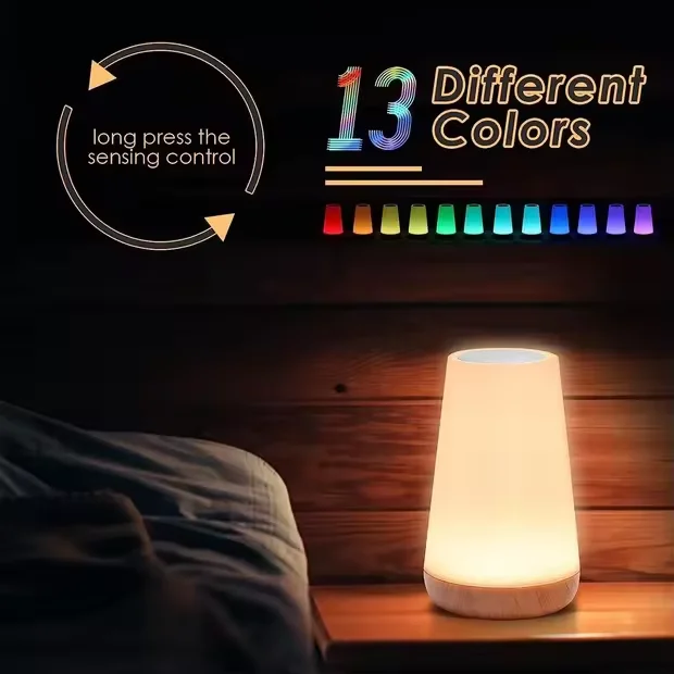 Night Light LED Lamp Touch Bedside Table Night Light creative wood USB Rechargeable Bar colorful atmosphere pat light bedroom