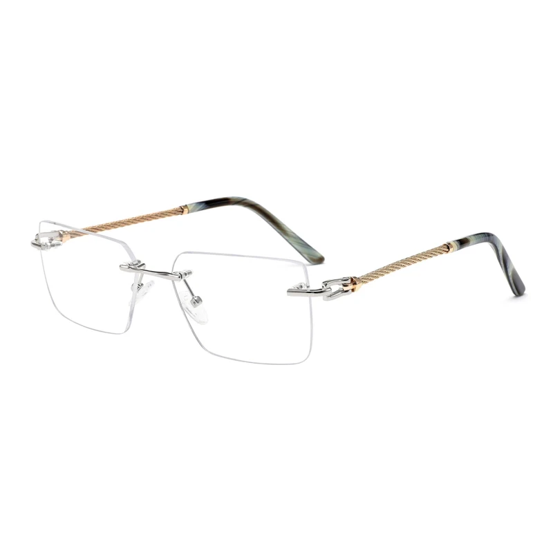 2024 hot selling product trendy metal frames for eye glasses square optics men women wholesale rimless glasses