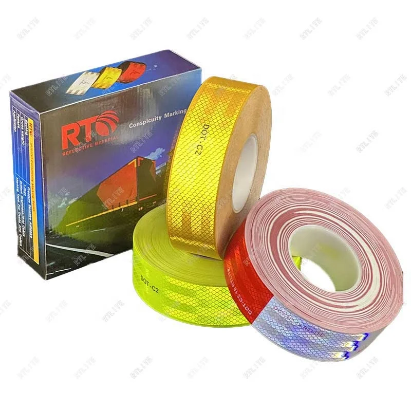 High Visibility Fluorescent Yellow White Red Cinta Reflectiva DOT C2 Warning Conspicuity Sticker Reflective Tape