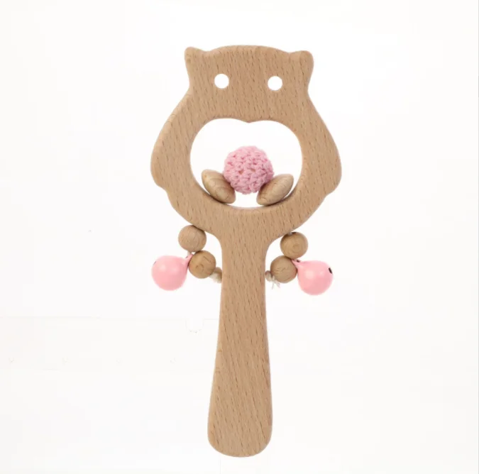 Wholesale Natural Beech wood educational toys Wooden Baby Rattle Owl Teething toys infant Training Sensory toy
