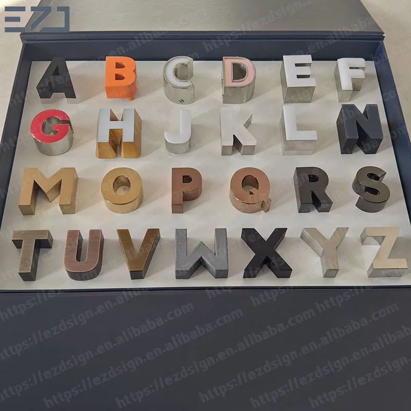 EZD Custom Sample Product Box Backlit Frontlit Baking Electroplating Brass LED Lit Letters for Business Advertising Signs
