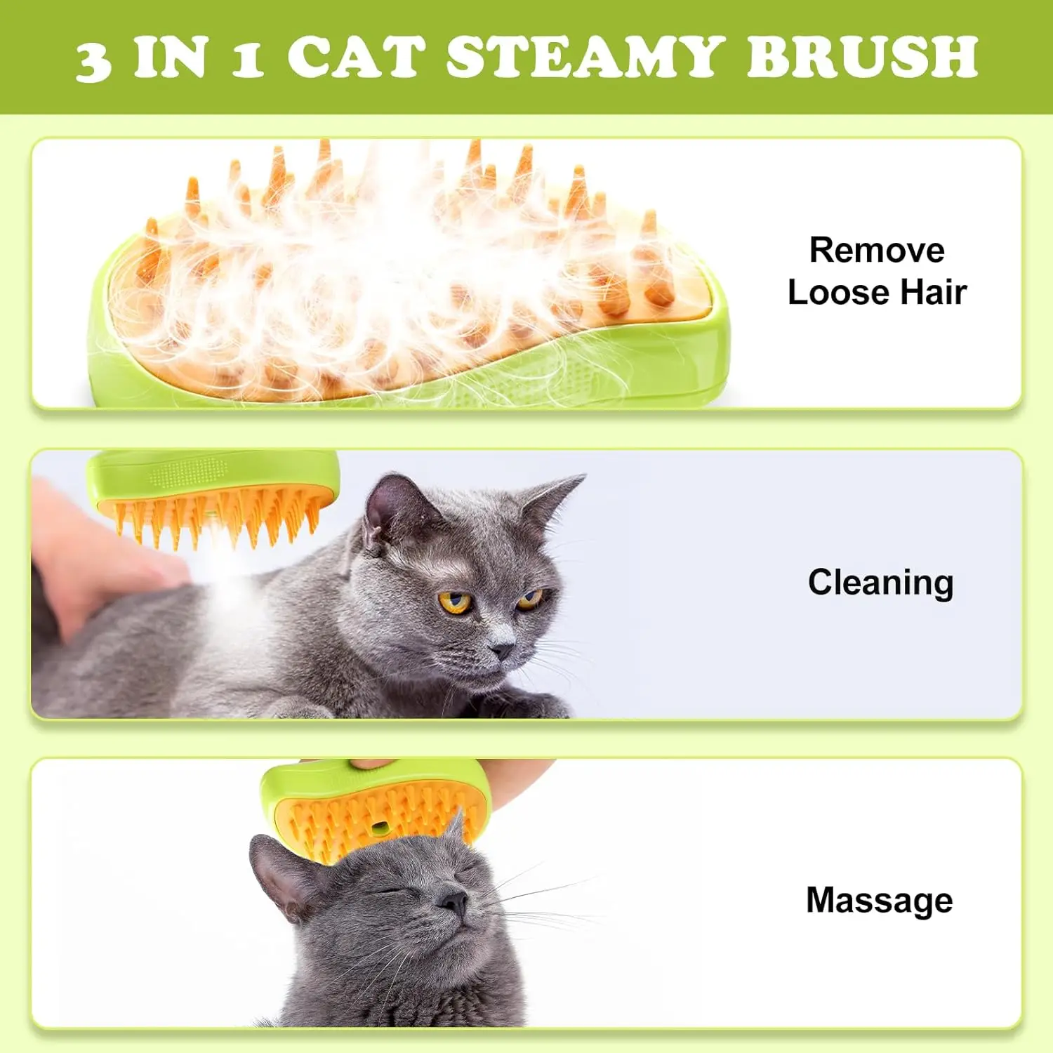 Factory Price 3 in 1 Rechargeable Silicone Massage Steamy Pet Cat Hair Cleaning Steamer Steam Grooming Brush Comb