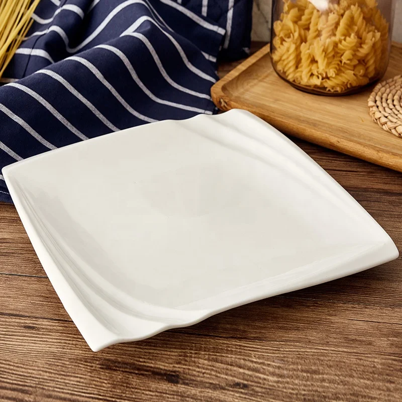 Wholesale square shape embossed porcelain dinnerware set plate dishes white weddings charger plate dinner plate set