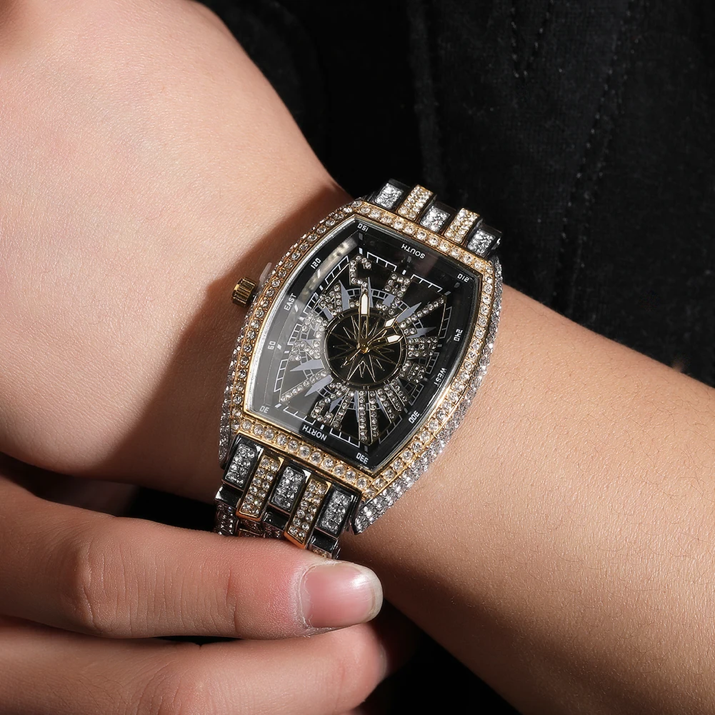 UWIN Hip Hop Full Iced Out Square Shape Quartz Watches Unisex Daily Waterproof Watch Men Women Reloj Hombre Wristwatch