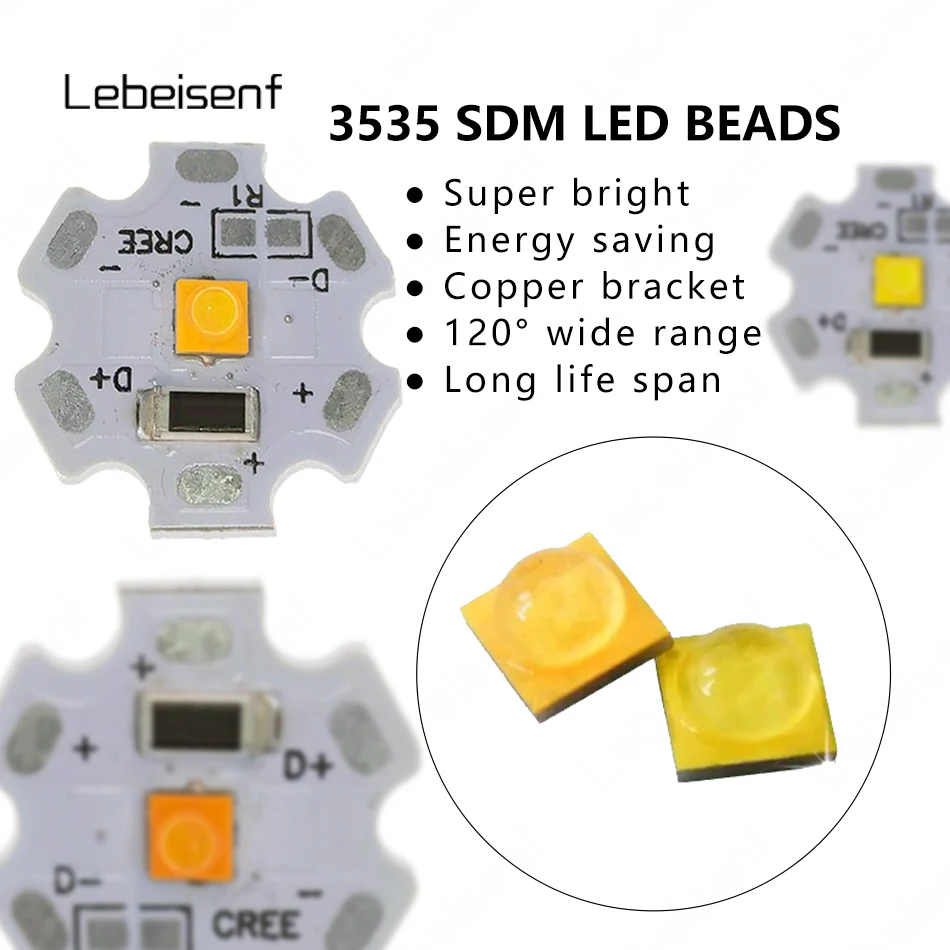 High Power SMD 3535 Ceramic LED Lamp Beads Warm Natural White 3000/4000/6000K Golden DC 5V 3W Resistor 20mm Star Aluminum Plate