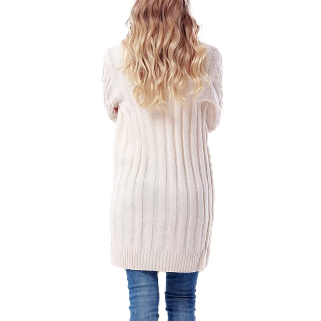 2021 Autumn Winter Long Cable Knitted Women Cardigan Sweater Woman Oversized Single Breasted V Neck Knit Cardigans For Ladies