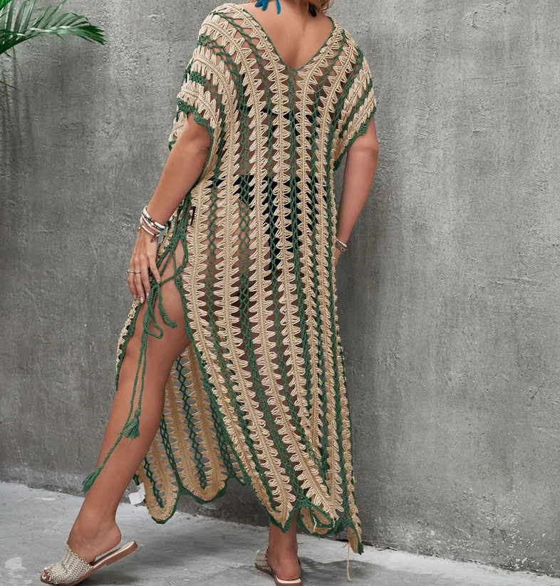 Swimsuit Cover Up for Women Crochet Tops Side Split Swim Bikini Bathing Suit Beach Coverups Loose Fit Swimwear Dress