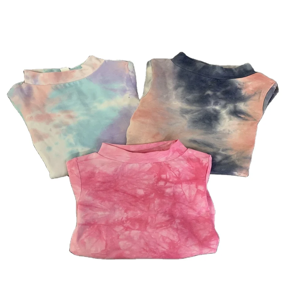 Q123010515 summer toddler kids 2 pcs clothing set infant girls shirts with skirt child baby tie die o neck clothes casual outfit