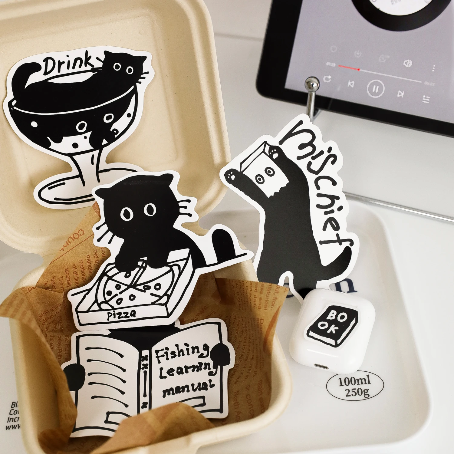 Mr. Paper 1 Design 30 Pcs/Box Postcard Cute Black Cat Cartoon Animal Decoration Postcard for Kid DIY Decoration