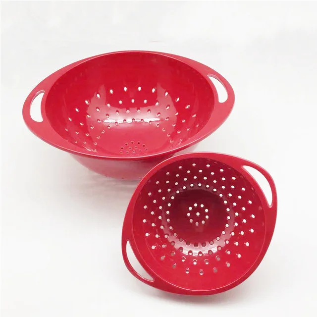 Многоразовые однотонные кухонные корзины, пластиковые ситечки, 2 шт. в комплекте, красная и зеленая меламиновая чаша для дуршлага