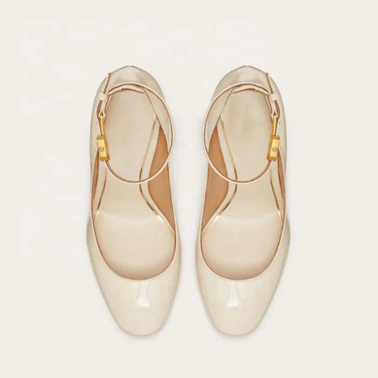 Custom Manufacturer New Design Ladies Square Toe Ankle Strap Shoes Pu Chunky Heel Customized Luxury Women Beige Platform Pumps