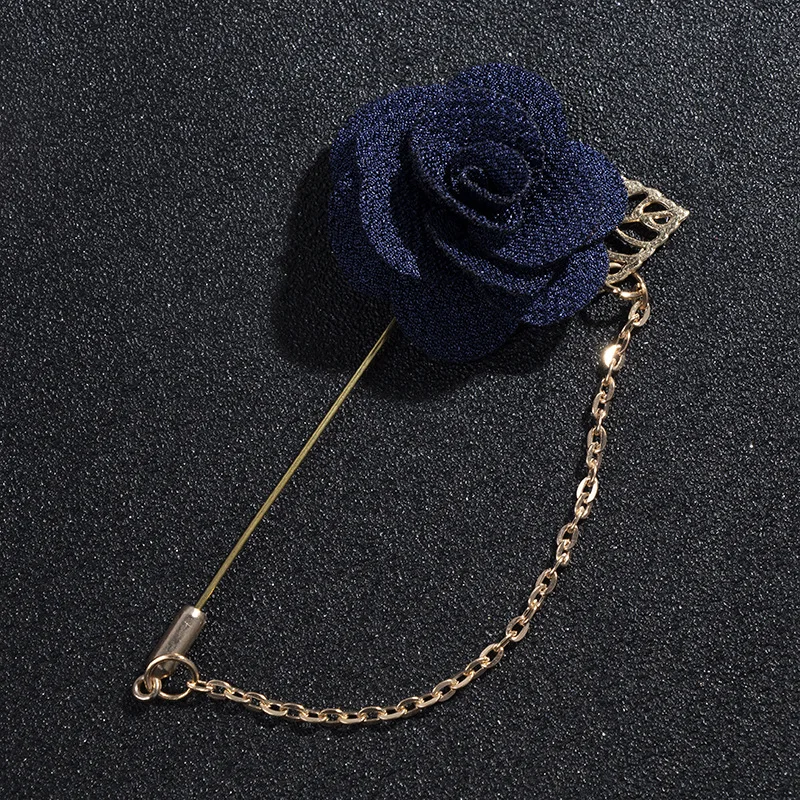 Promotional tassel chain hand made fabric rose flower brooch lapel pin for groomsmen