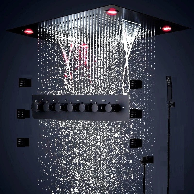 Chrome/Black/Gold Luxury 600 * 800 mm spa shower ceiling rain Waterfall rain curtain spray massage Square smart led shower