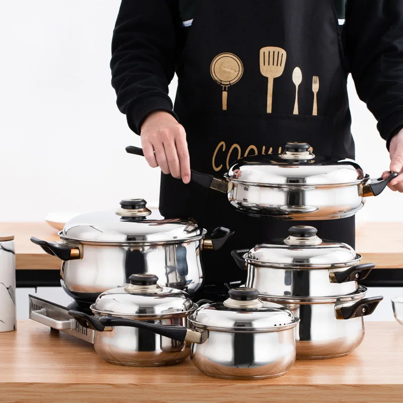 Новый продукт идеи 2021 дома и кухни 12 шт Stianless сталь Многофункциональный кухонный горшок для молока антипригарный набор посуды