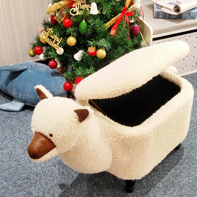 RTS 2021wholesale ottoman Indoor lambs wool Kids Storage Child Stool Cute Animal Stool Ottoman