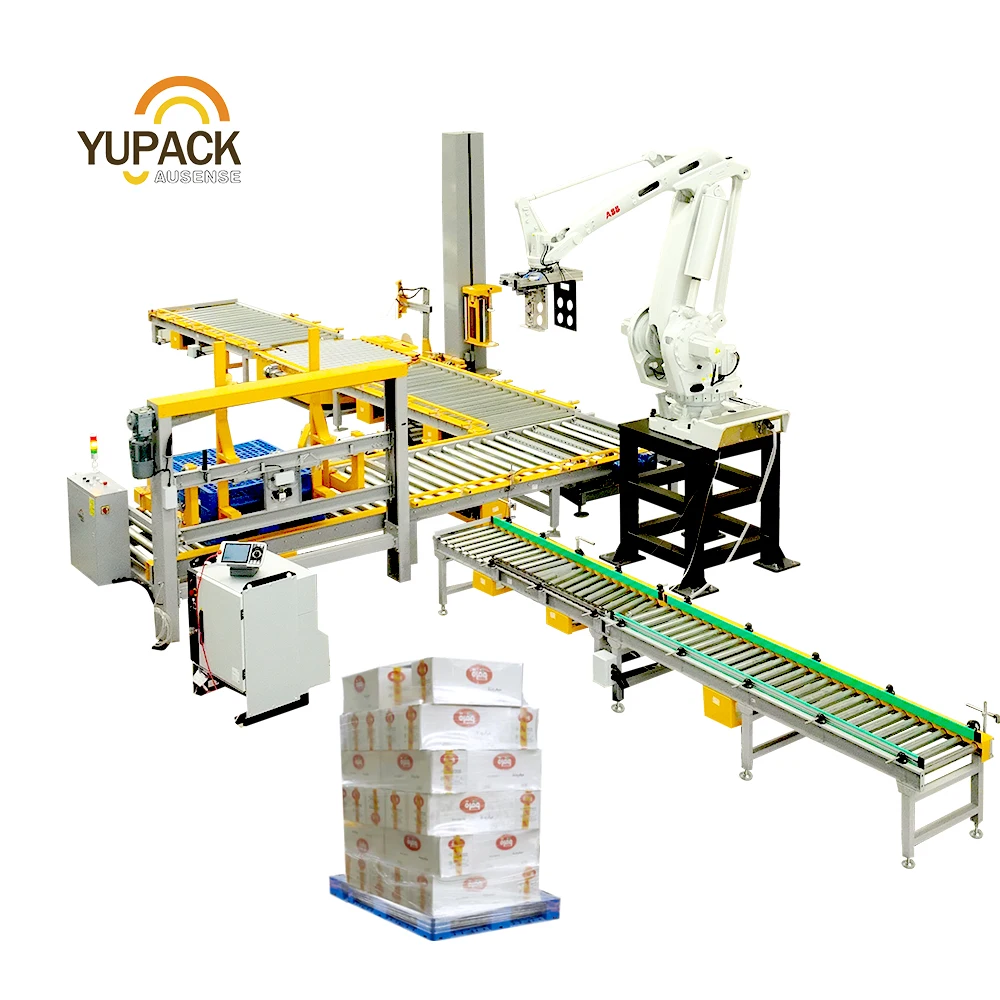 End of Carton Packaging Line Robot Palletizer with Pallet Wrapping System  for Food Factory
