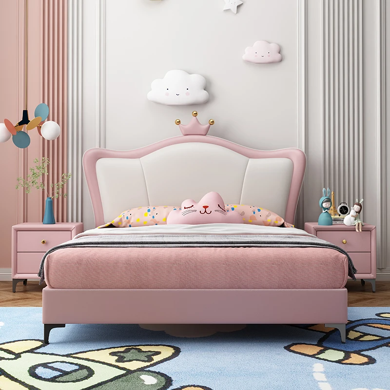 Hanyee Children Bed Girl Princess Bed Sheet Solid Wood Storage Kids Room Furniture Set Bedroom Furniture Modern Baby 1 Set Pink