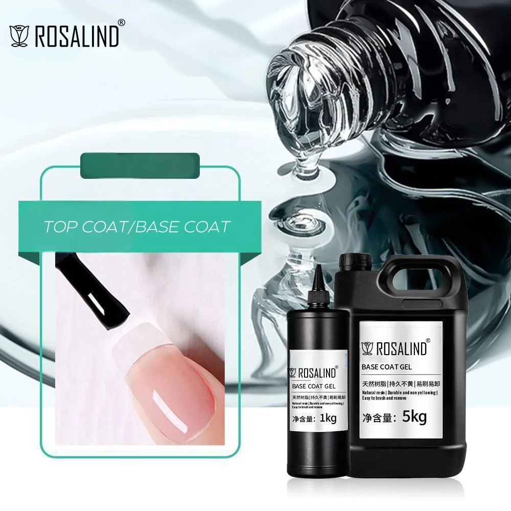 ROSALIND factory professional custom bulk 1kg 5kg High glossy shiny long lasting uv led hema free top & base coat gel polish
