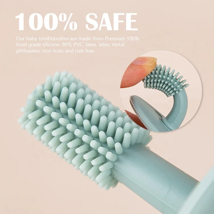 Gloway 2 Different Spec. Finger Toothbrush & 360-Degree Suction Base Gums Massage Tooth Brush Silicone Baby Training Toothbrush