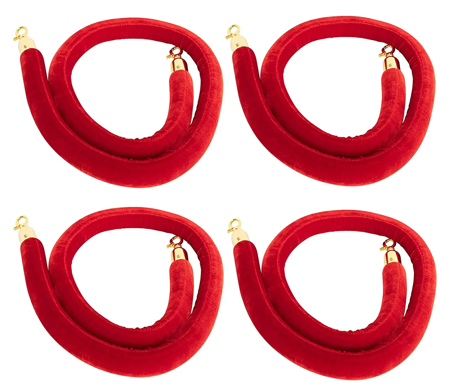 4 Pack Velvet Stanchion Rope, 5 Feet Burgundy Crowd Control Velvet Ropes with Gold Clasps for Party Event and Red Carpet