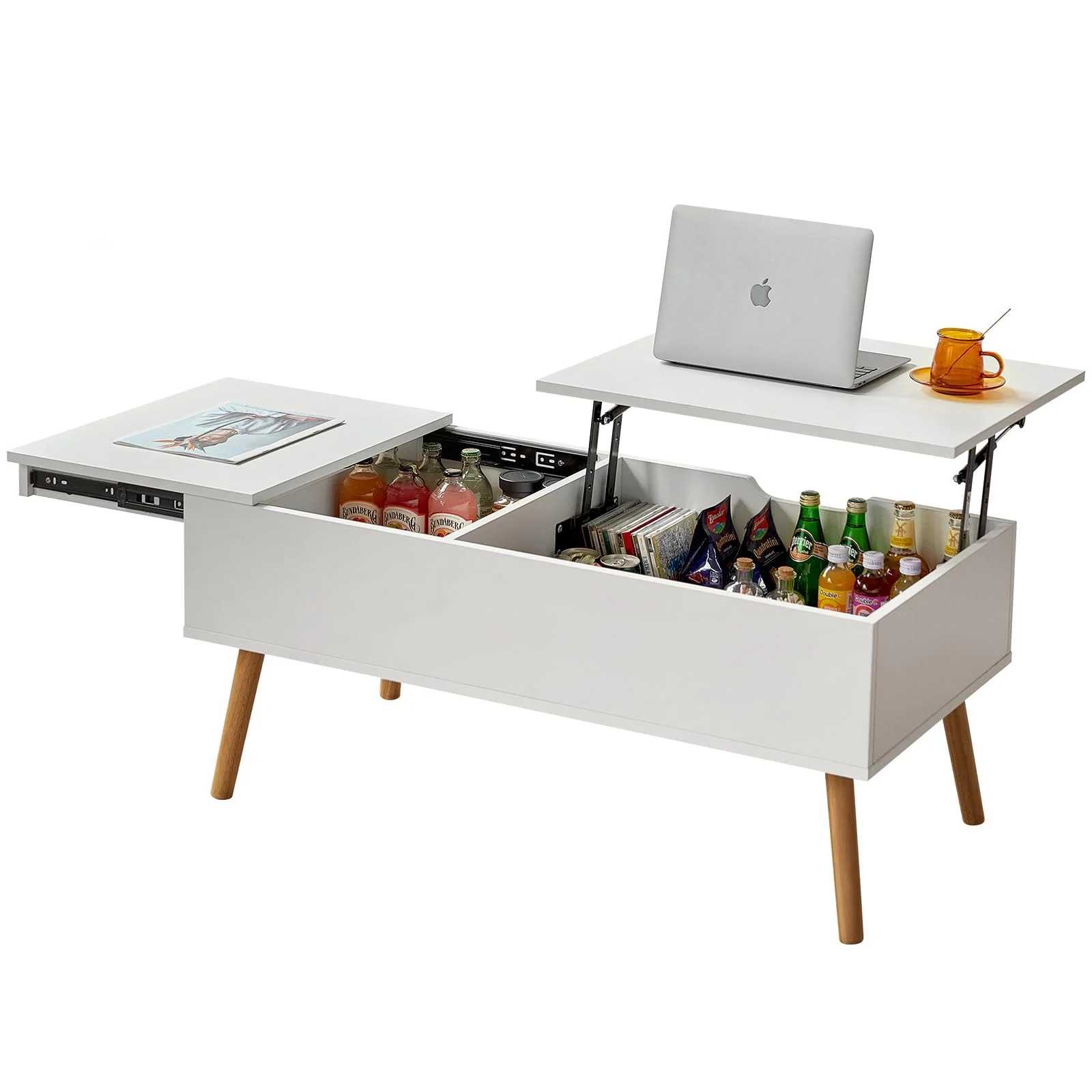 Modern Living Room Square Wooden Center Folding Adjustable Rising Adjustable Lift Top Coffee Table With Hidden Storage