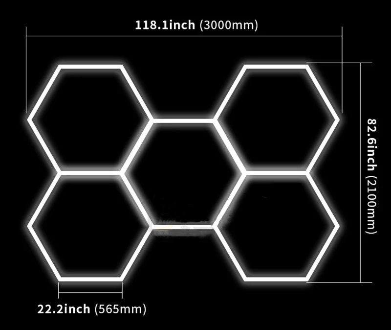 Customized Size 5.21feet x 7.50feet Inspection Garage Hexagon Led Ceiling Lights Honeycomb