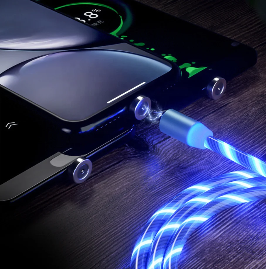 
2019 new style 3 in 1 Magnetic Cable LED USB Cable for Samsung Luminous Light USB Cable hot selling in US for phone charging 