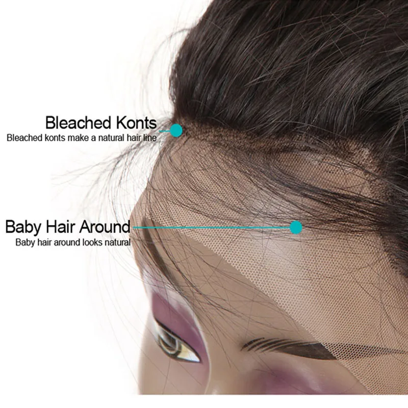 
360 Lace Frontal Closure Human Hair Bleached Knots With Baby Hair 360 Brazilian Remy Human Hair Full Lace Frontal Natural Color 