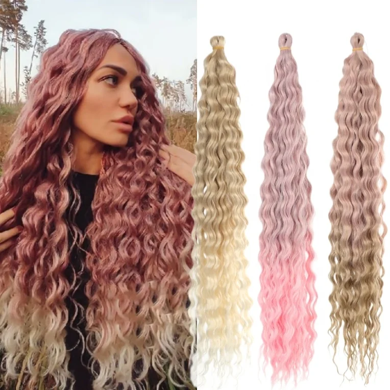 Russia Ombre Long Hawaii Curls Ocean Wave Crochet Braiding Deep Wavy Beach Curl Bundles Synthetic Hair Extensions
