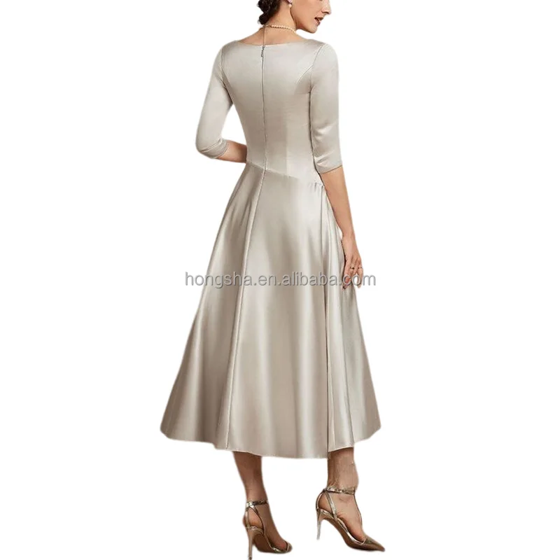 Half Sleeve Satin A Line Wedding Dress Women V Neck Bridal Satin Fabric Wedding Dress Ruffle Front Elegant Satin Wedding Dresses