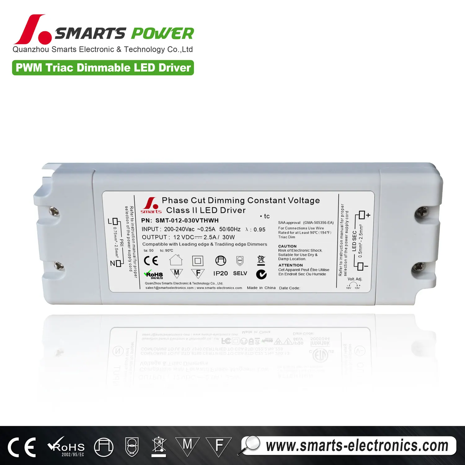 CE ROHS triac dimmable 12v 24v 30w 60w constant voltage led driver