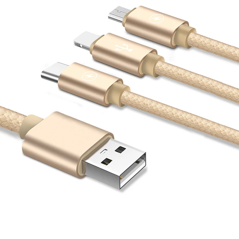 
Нейлоновый Плетеный Micro 3 в 1 Usb-кабель Быстрая Зарядка Тип C для мобильного телефона Usb Дата-кабель 3 в 1 