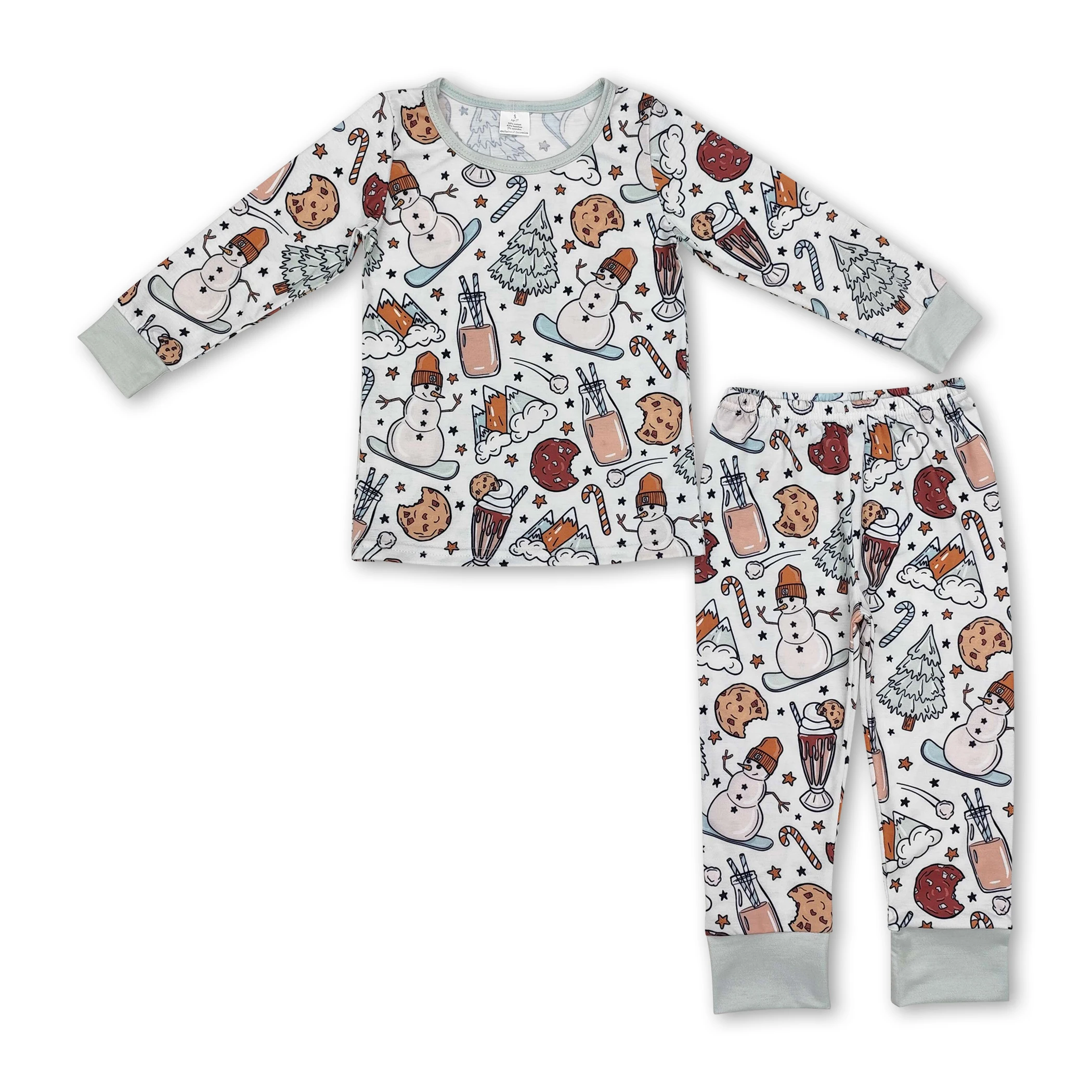 Comfy Modal High Quality Pajama Snowman Milk Cookie Long Sleeve Pants Pajamas Set Children Boy Clothing Boutique Clothes