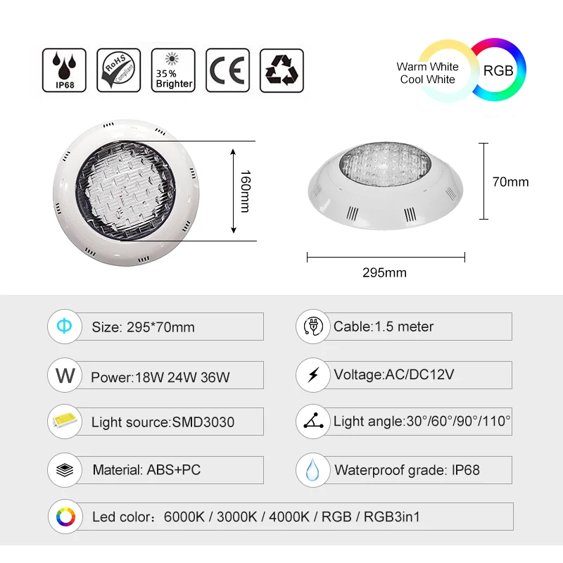 Big Power High Brightness Waterproof IP68 18W 24W 36W Inground Led Underwater Swimming Pool Lights