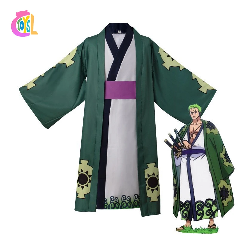 Высококачественный мультяшный Аниме Косплей Zoro кимоно плащ для вечеринки костюм комплект одна штука Cos одежды костюмы взрослых