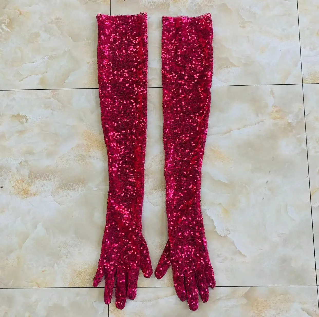 ZSY Wholesale In Bulk Colored sparkling Gold Red Black Mesh Bridal Party Festival Gloves Tight Full Finger Sequin lace Glove