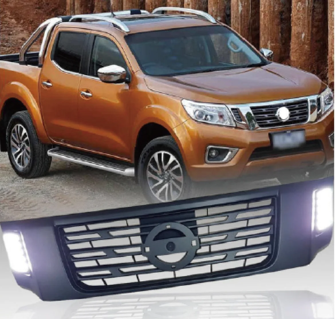 4x4 Offroad Parts Matt Black Grille Mesh Grille with White Led DRL for Nissan Navara NP300 2016-2020