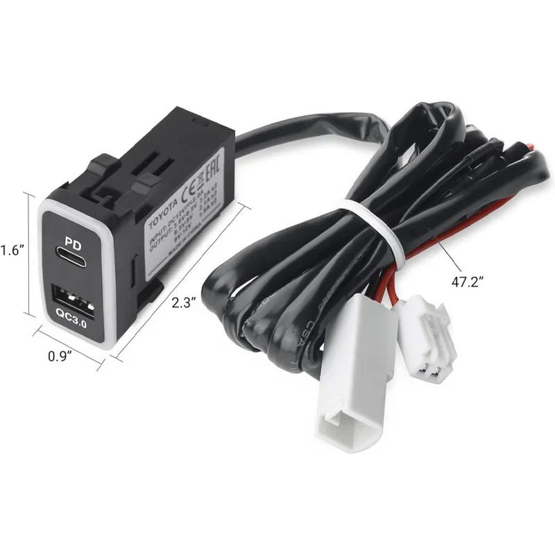 Toyota Vigo PD Type C USB Power Socket, USB C & Quick Charge 3.0 Car Charger USB Adapter Port Socket for Smartphone/Pad/Tablet