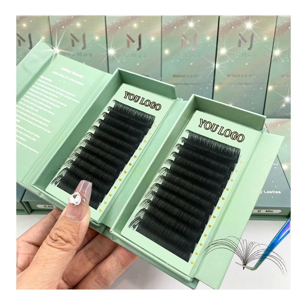 Handmade Russian Volume black cashmere lash Private Label C D Cc Dd Curl easy fan lash extension trays