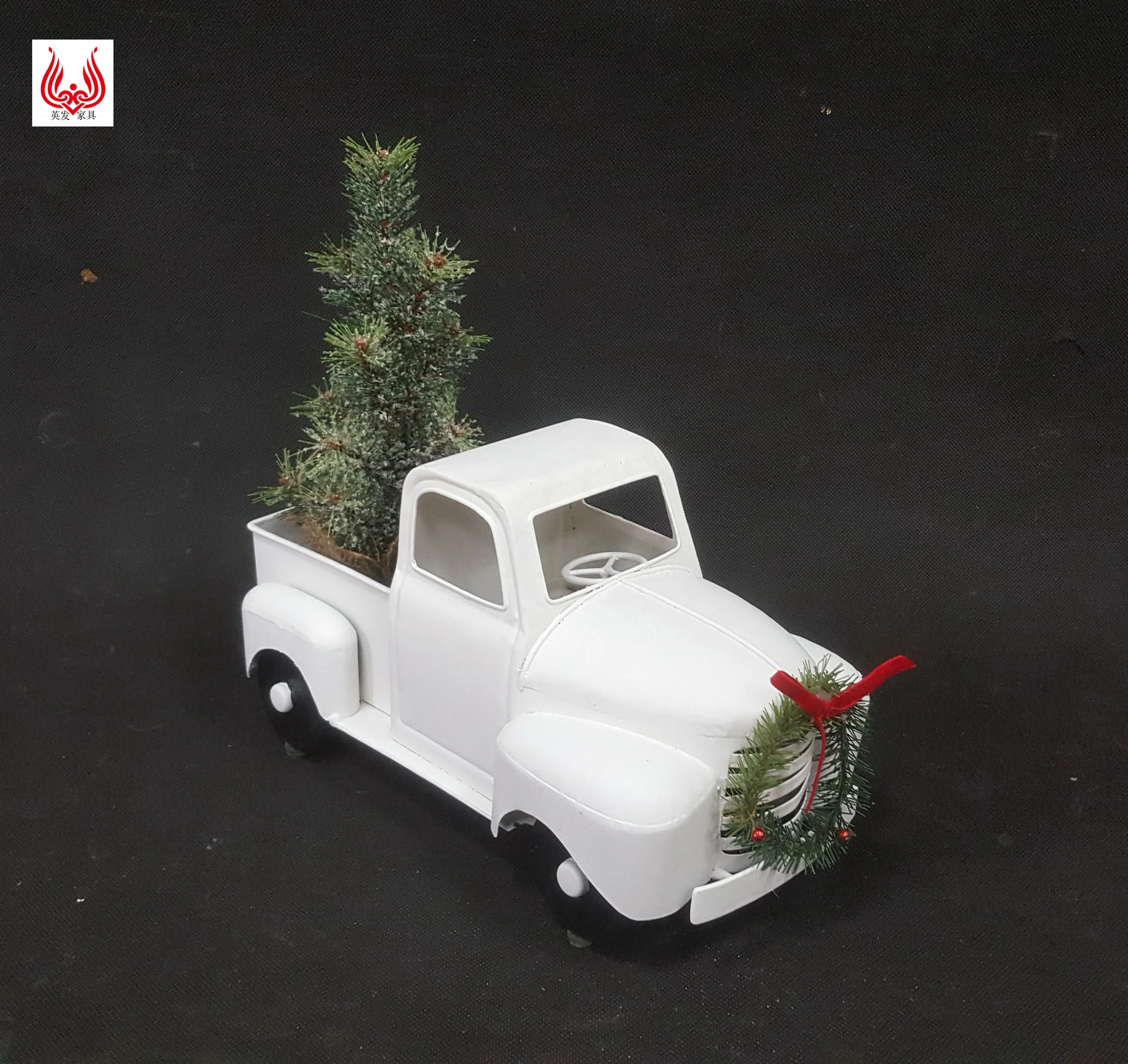 YINFA Metal Crafts White Metal Truck Car Model for Christmas Decoration Table Home Decor Christmas Trees Ornaments