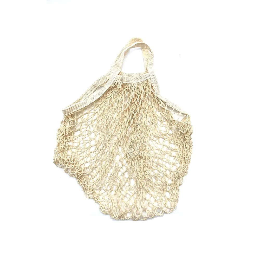 Portable Reusable Grocery Cotton Mesh String Organizer Short Handle Net Shopping Tote Bags for Fruit Vegetable