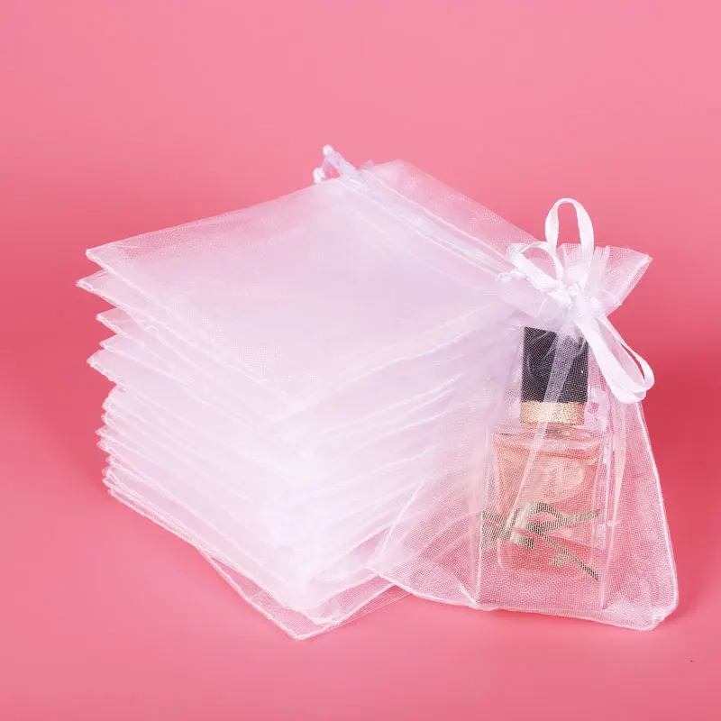 New design Drawstring small gift bag organza with custom logo packaging organza bags